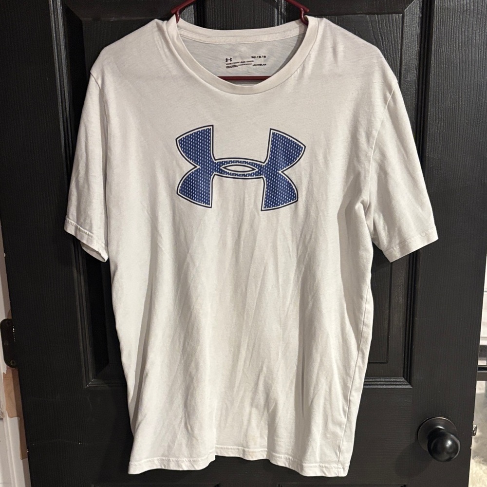 Under Armour White Short Sleeve Tee with Blue Logo Accent
